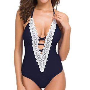 Tempotrek Women Swimsuit One Piece Deep V Vintage